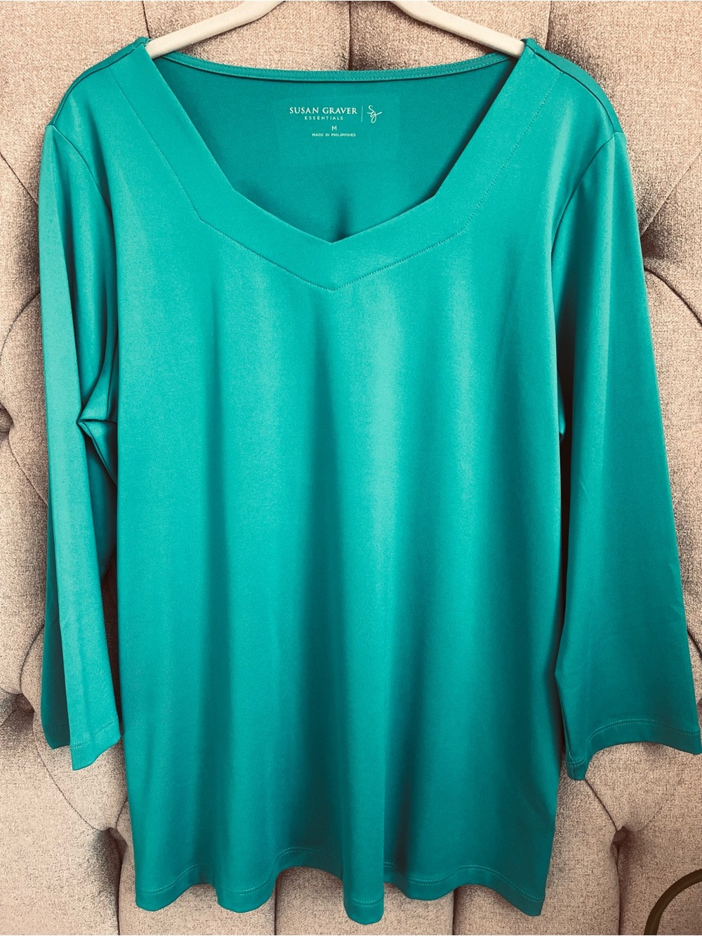 ♦️ B2G1 Susan Graver Essentials green long sleeve top Medium M